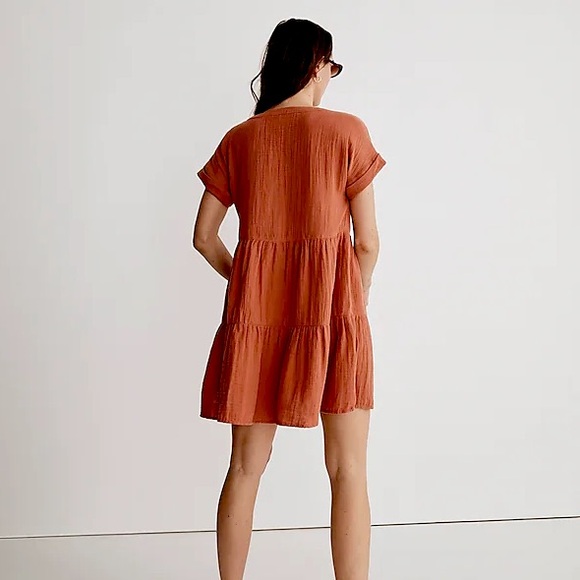 Madewell- Lightspun Cuff-Sleeve Button-Front Tiered Mini Dress size -xxl - Picture 3 of 6